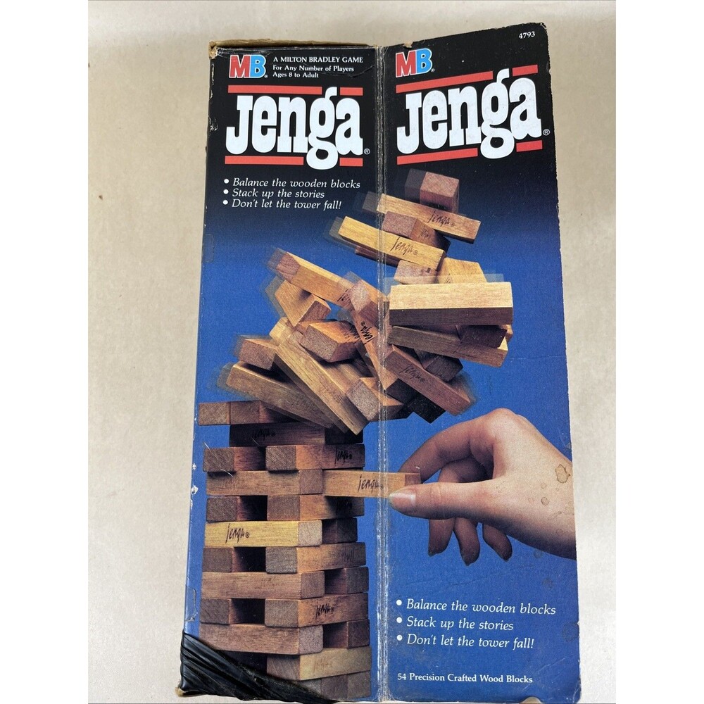 Vintage 1986 Jenga Block Game In Original Box Milton Bradley Missing 1‎ Block
